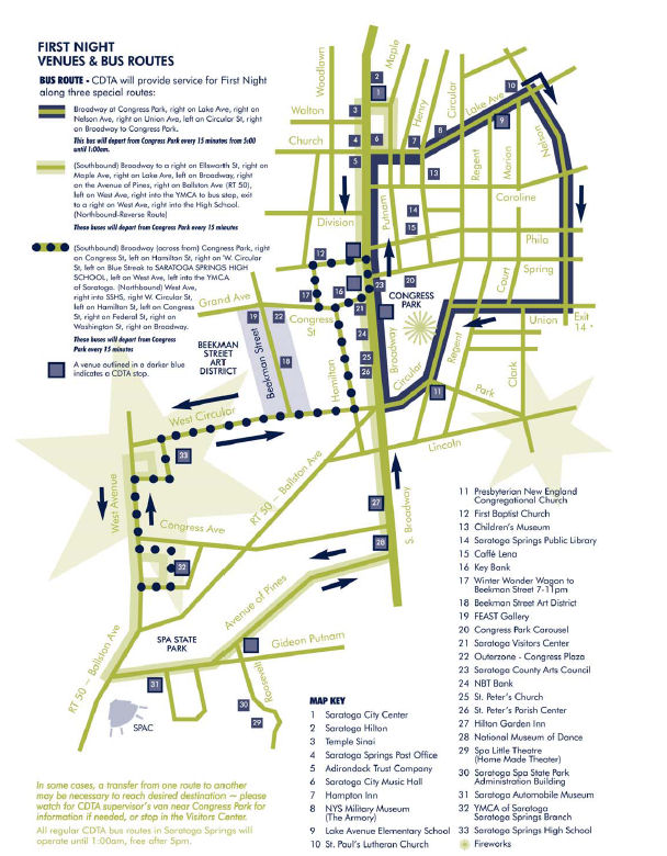 Saratoga First Night Itinerary Of Events & Map of First Night Venues